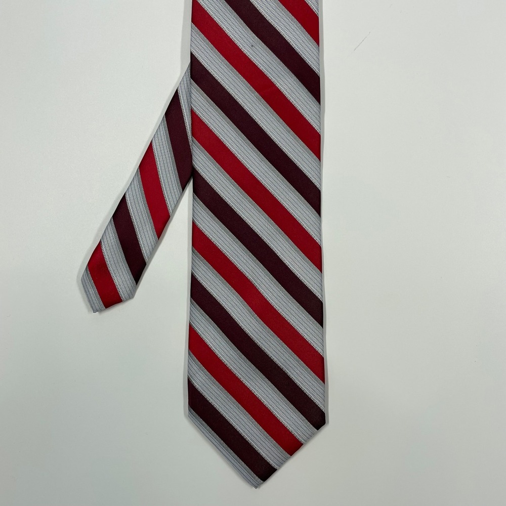Covington Red Burgundy Silver Striped Necktie Mens One Size